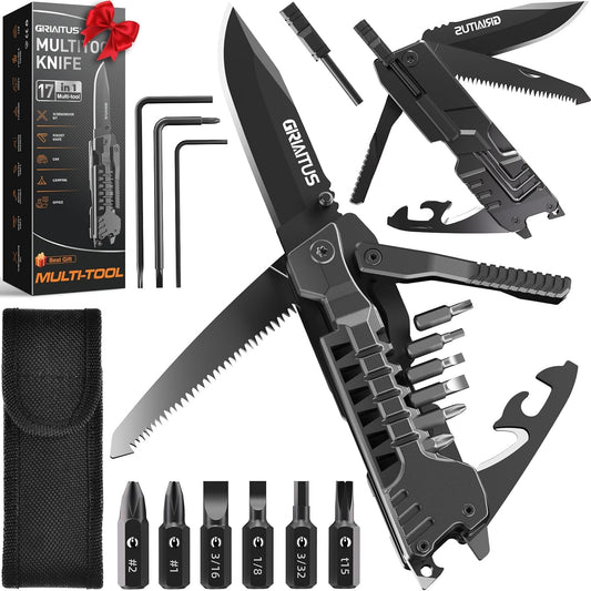 Multitool Knife 17 in 1Fire Starting Sticks. Bottle Opener. Saw Screwdrivers Bottle Opener. Whistle. Window Breaker and More -Perfect for Camping. Outdoor. Survival and Everyday Use.Gifts for Men Dad